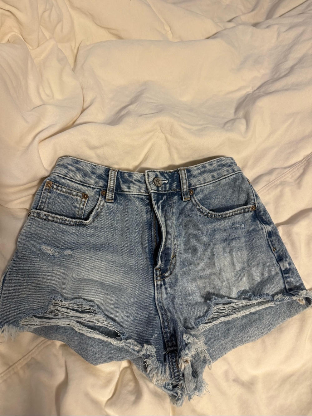 PacSun Light Blue Distressed High-Rise Denim Shorts